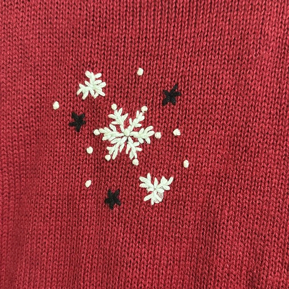 Vintage Christmas Cardigan Zip Sweater with Faux Fur Collar Embroidered/Beaded - Picture 6 of 7